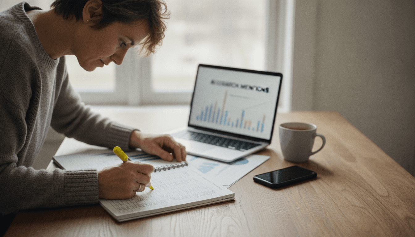 Person reviewing AI visibility report on a desk