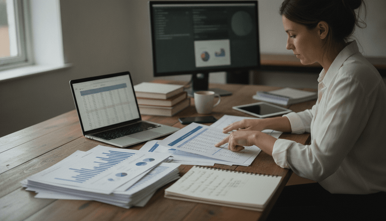 Analyst reviewing search reports across multiple devices