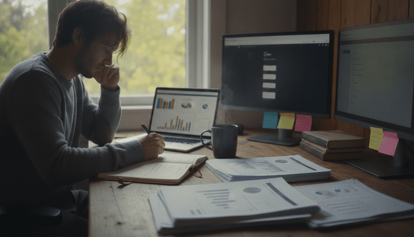 Analyst reviewing SEO reports at a desk